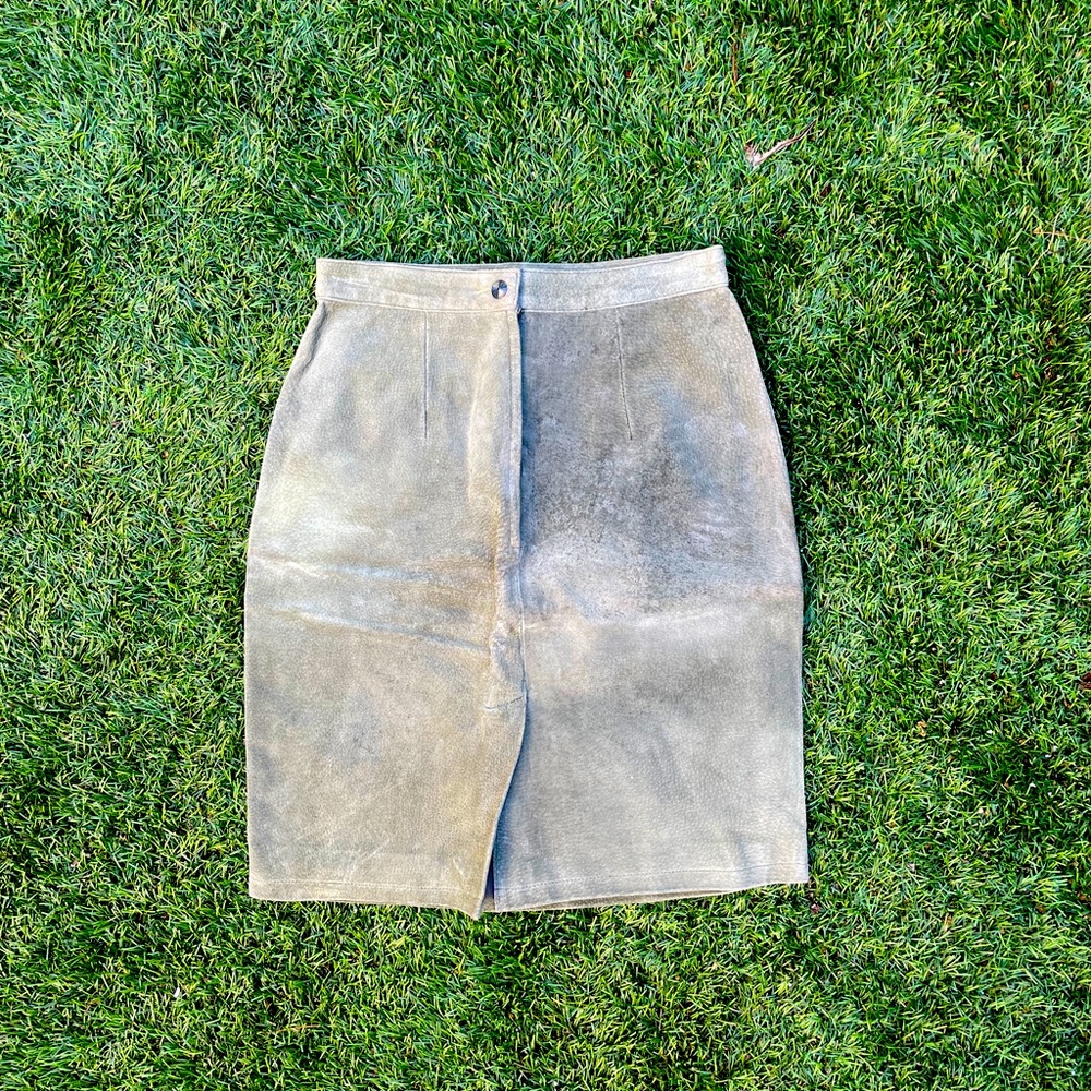 Green Suede Pencil Skirt